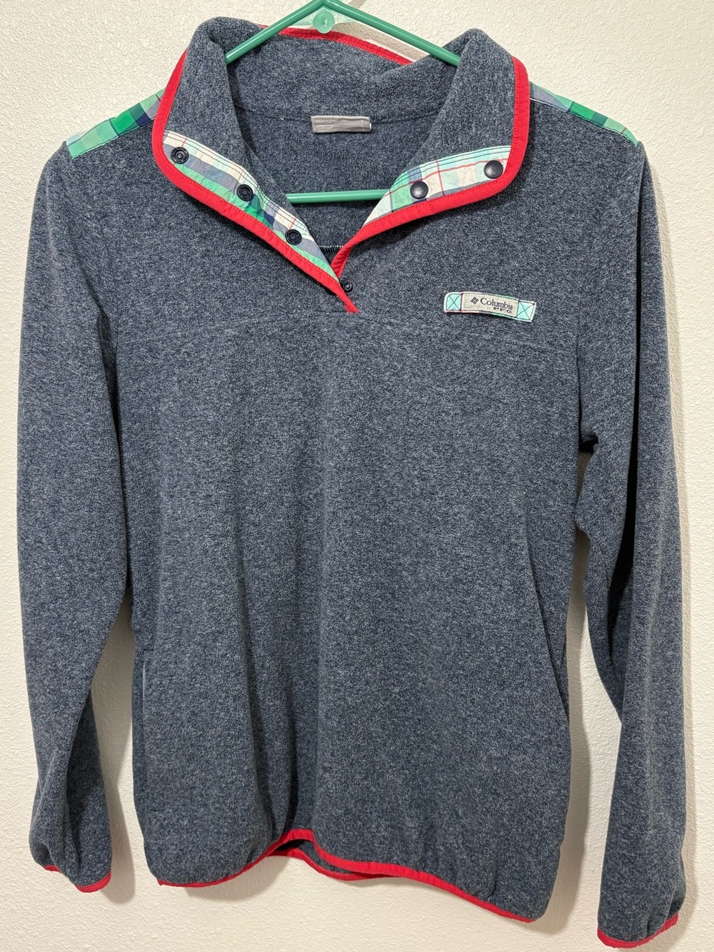 Columbia PFG Women Harbor Side Plaid Overlay Sweater Size Small Performance